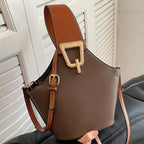 Elegant Beige Bucket Bag. Golden Lock & Adjustable Strap.